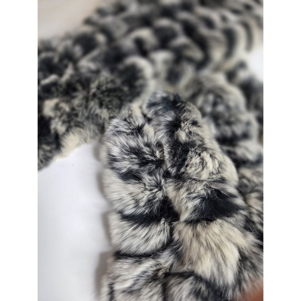 Crochet Rabbit Fur‎ 100% Collar Scarf Shawl Neck Warmer Grey/Black SOFT Winter - Picture 2 of 3